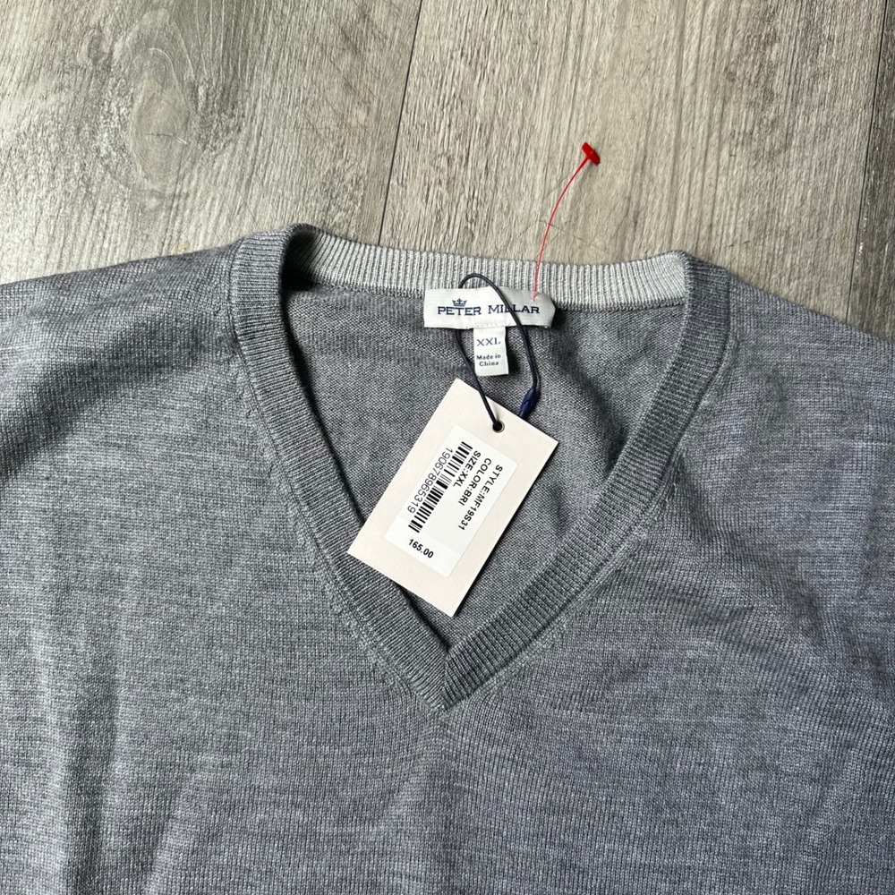 NWT‎ Peter Millar Gray Merino Wool Silk V-Neck Sweater XXL
